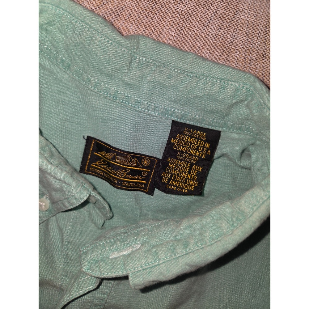 Eddie Bauer Mens XL Short Sleeve Button Down Shirt Green Cotton - Picture 10 of 11